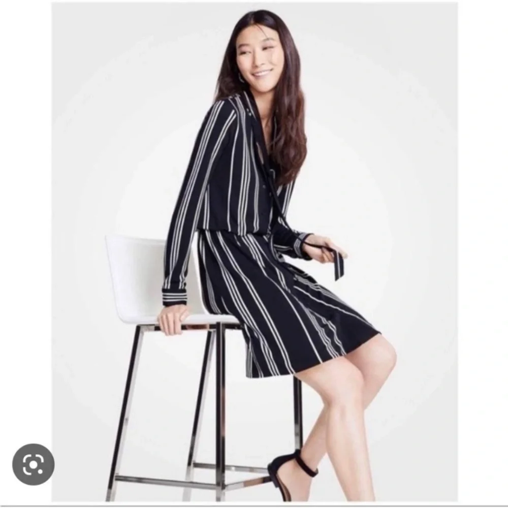 Ann Taylor minimalist contemporary neck tie stripe midi dress - Picture 5 of 14